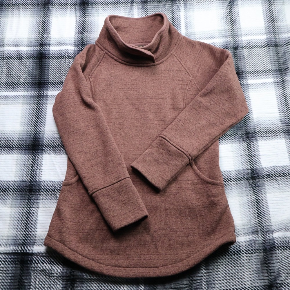 Prana Mattea Asymmetrical Snap Funnel Neck Sweater Brown S